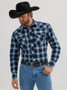 WRANGLER Wrangler Men's Black Embroidered Plaid Print Snap Western Shirt 