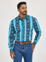 WRANGLER Wrangler Men's Sea Salt Blue Checotah Western Snap Printed Shirt  WRANGLER Wrangler Men's Sea Salt Blue Checotah Western Snap Printed Shirt