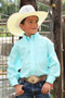 CINCH Cinch Boy's Turquoise Solid Button Down Western Shirt 