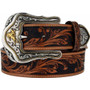 TONY LAMA Tony Lama Men's Brown & Black Westerly Ride Leather Tooled Belt 
