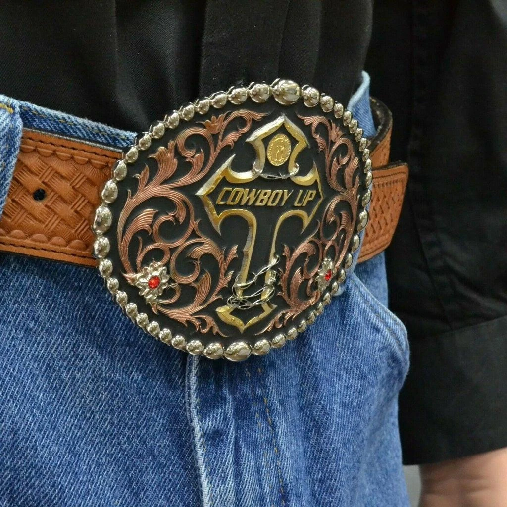 Montana Silversmiths Tri Color Cowboy Up Western Belt Buckle  display picture 2
