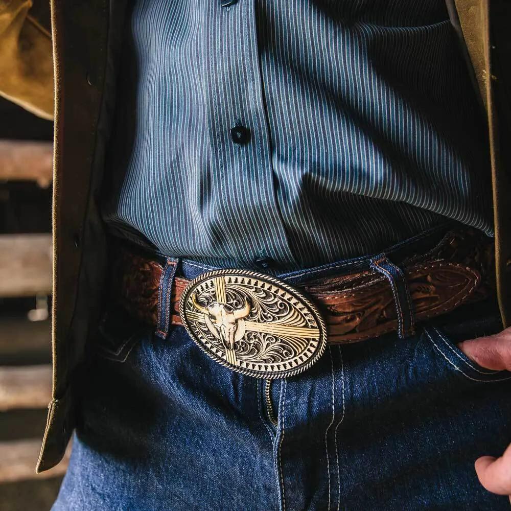 Montana Silversmiths Southwest Sights Steer Skull Western Belt