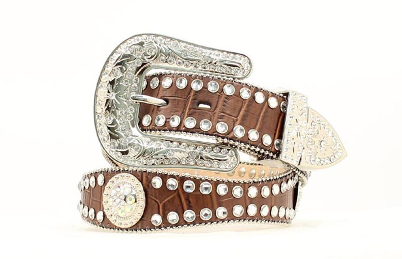 Blazin Roxx embossed leather western belt, crystal conchos,rhinestones, studs, M Women main image 4