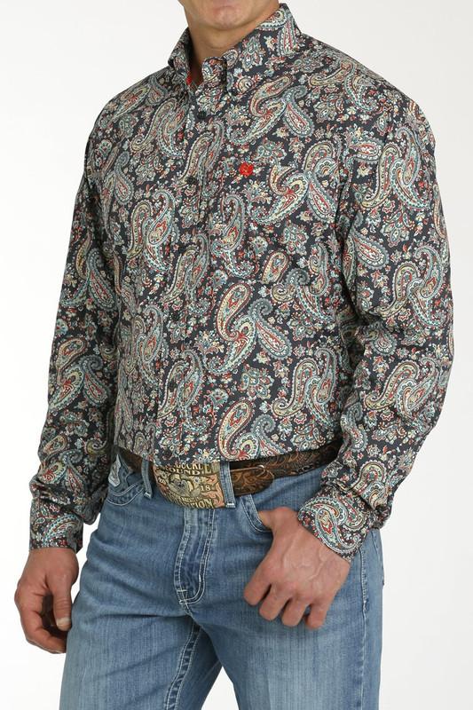 ぱ*ん様 ☆WAX☆Short soutine collar spring co Cinch Men's Charcoal Paisley Print Shirt | JW Stores