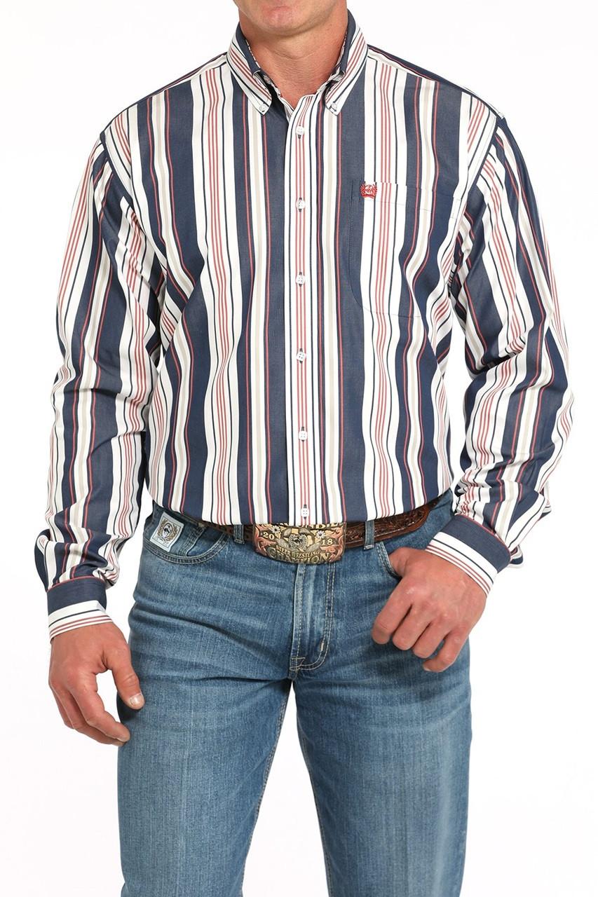Cinch Men Navy Striped Button Down Western Shirt | JW Stores