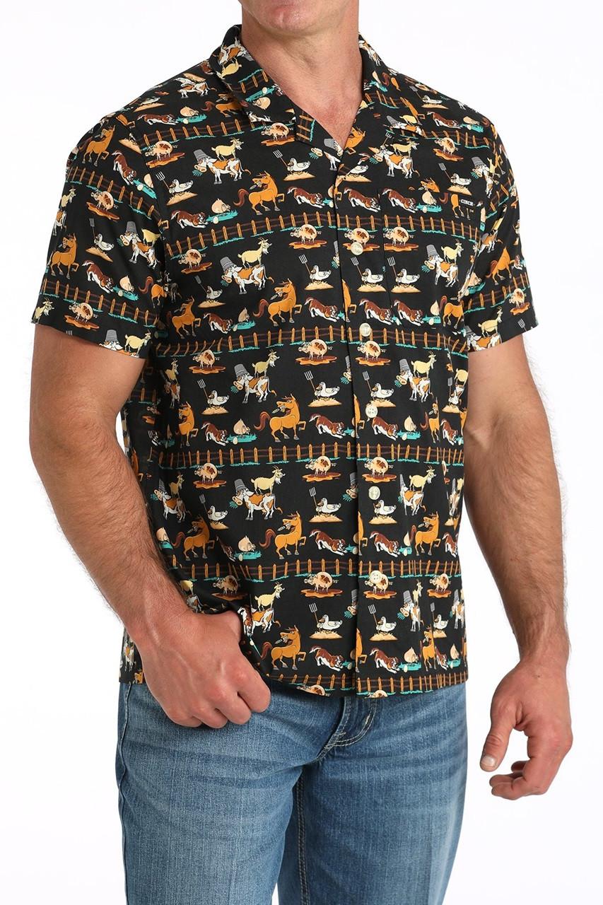 Cinch Men's Black Funny Farm Camp Shirt | JW Stores