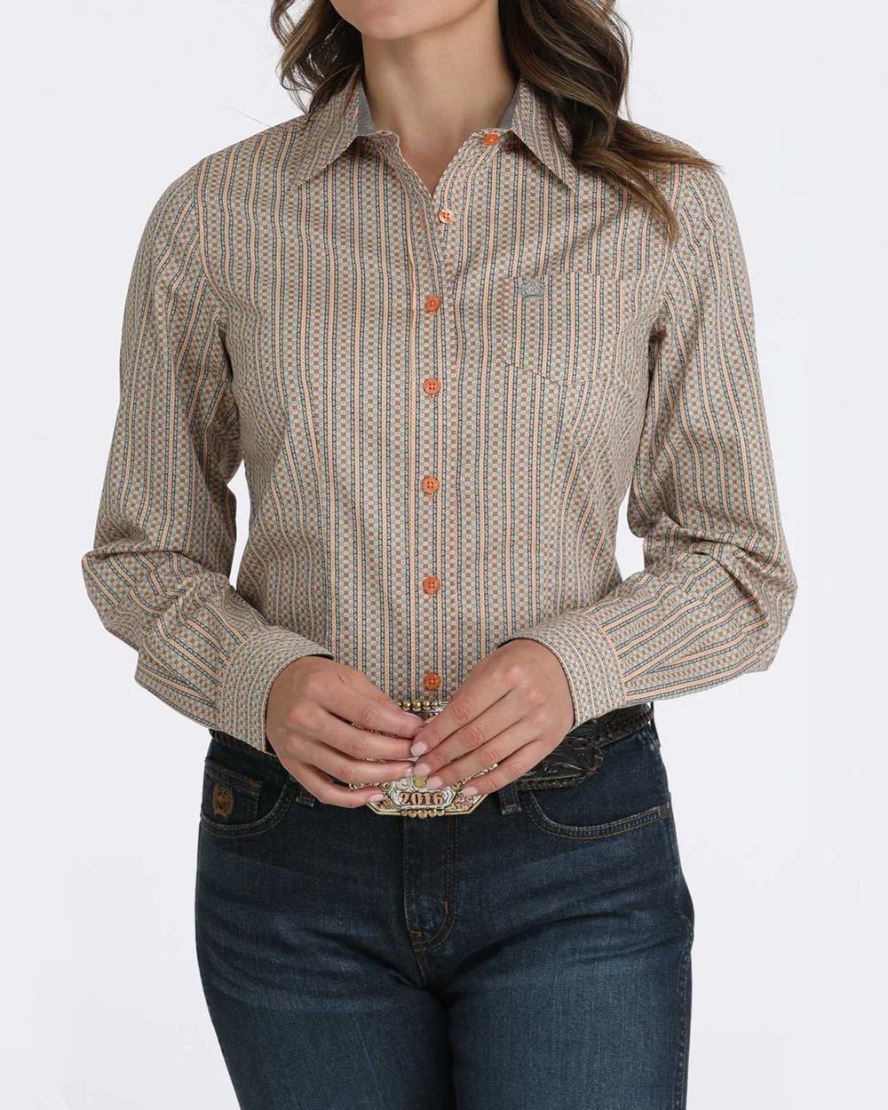 Cinch Women's Orange Arena Fit Button Down Shirt | JW Stores