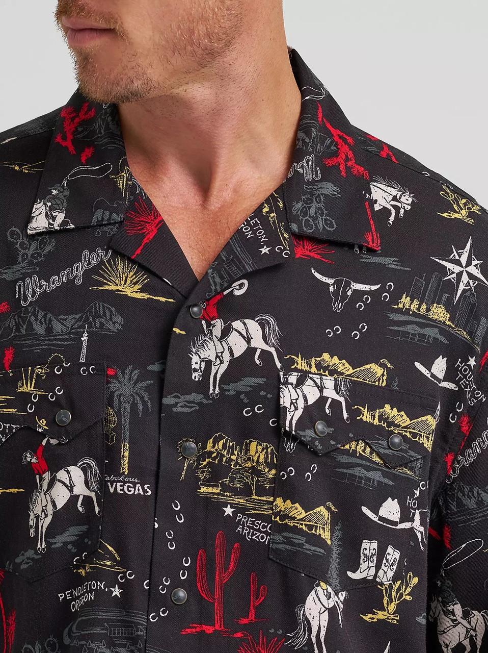 Wrangler Men's Black Stallion Coconut Cowboy Camp Shirt