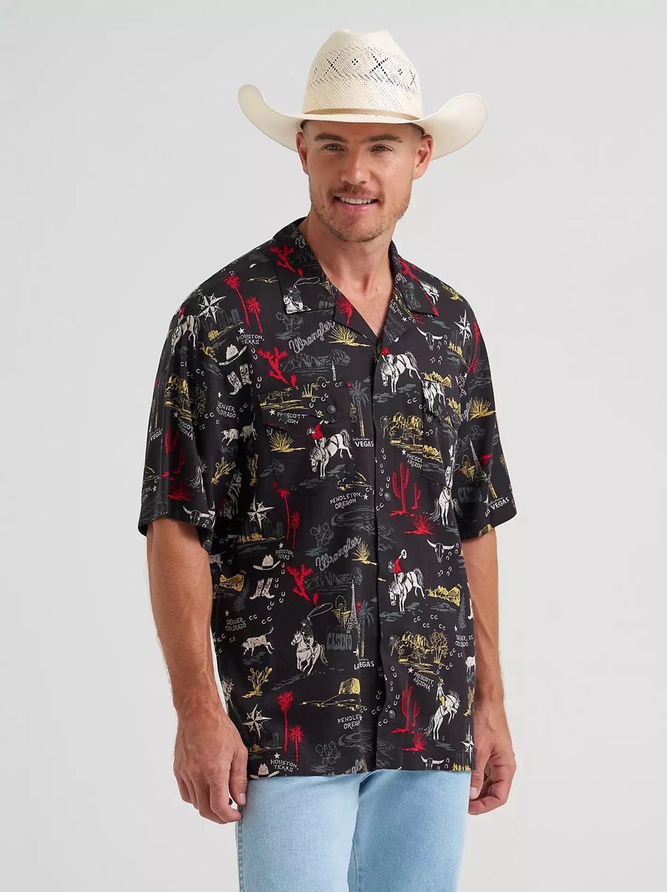 Wrangler Men's Black Stallion Coconut Cowboy Camp Shirt
