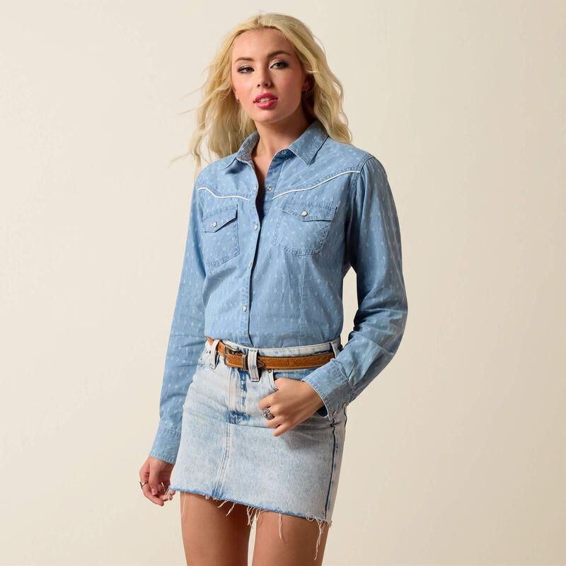 Ariat Women's Jade Western Snap Shirt Chambray Dobby | JW Stores