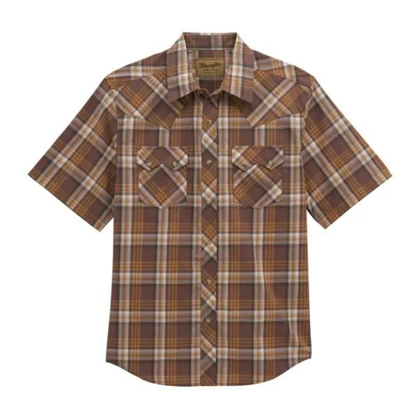 mens brown short sleeve dress shirt Wrangler Retro Snap Western grabbing elegance and undeniable look-tessa-low-waist-sequin-midi-skirt-ivory-black-polka Emma + Oliver 4 Color:Brown Fuzzy Lace