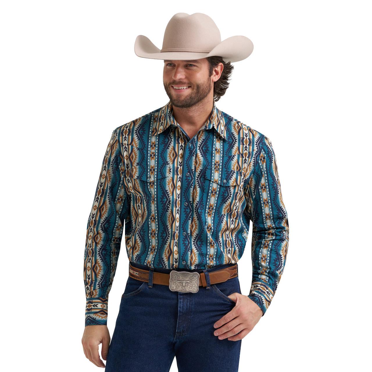 Wrangler Checotah Men's Teal Brown Snap Shirt | Jackson's Western