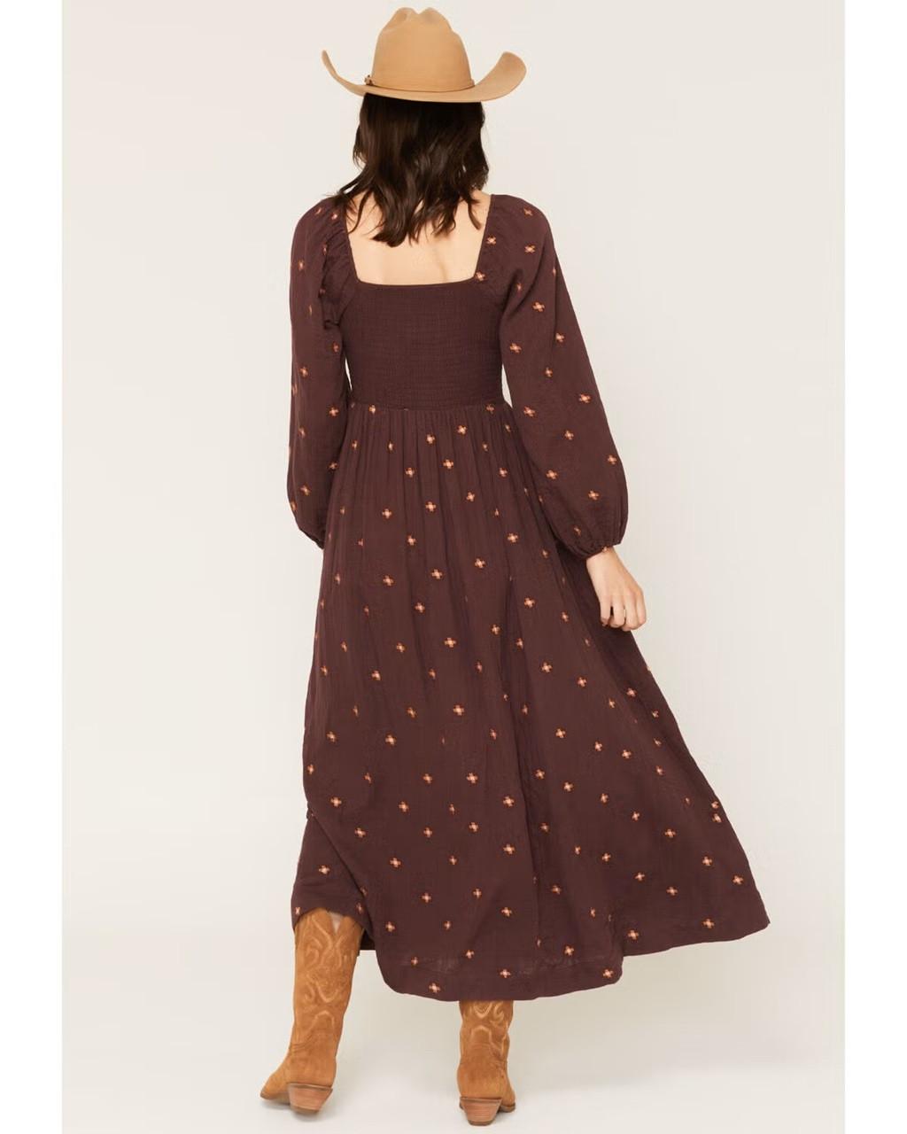 Rock & Roll Denim Women's Geo Print Embroidered Maxi Dress In Wine