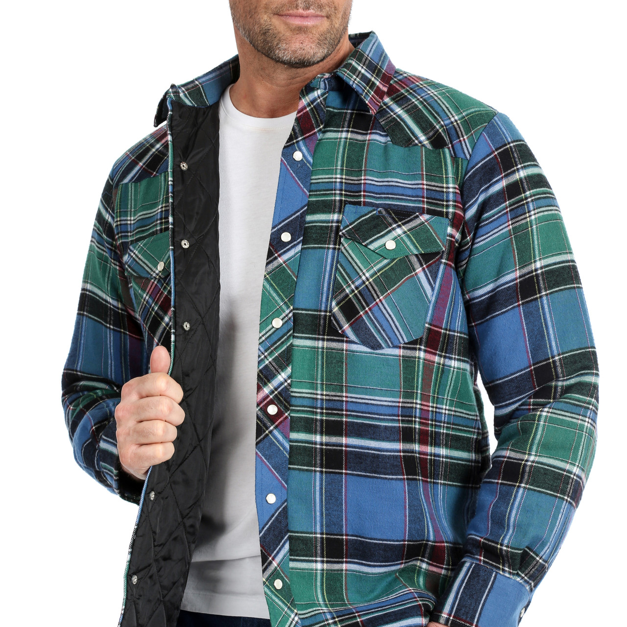 Green Plaid Quilted Flannel Shirt