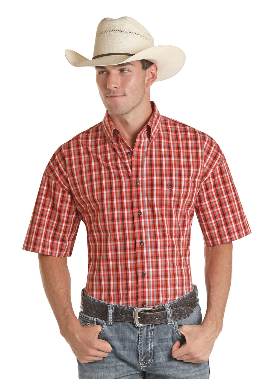 Panhandle Men's Red Plaid Short Sleeve Western Shirt - Jackson's Western