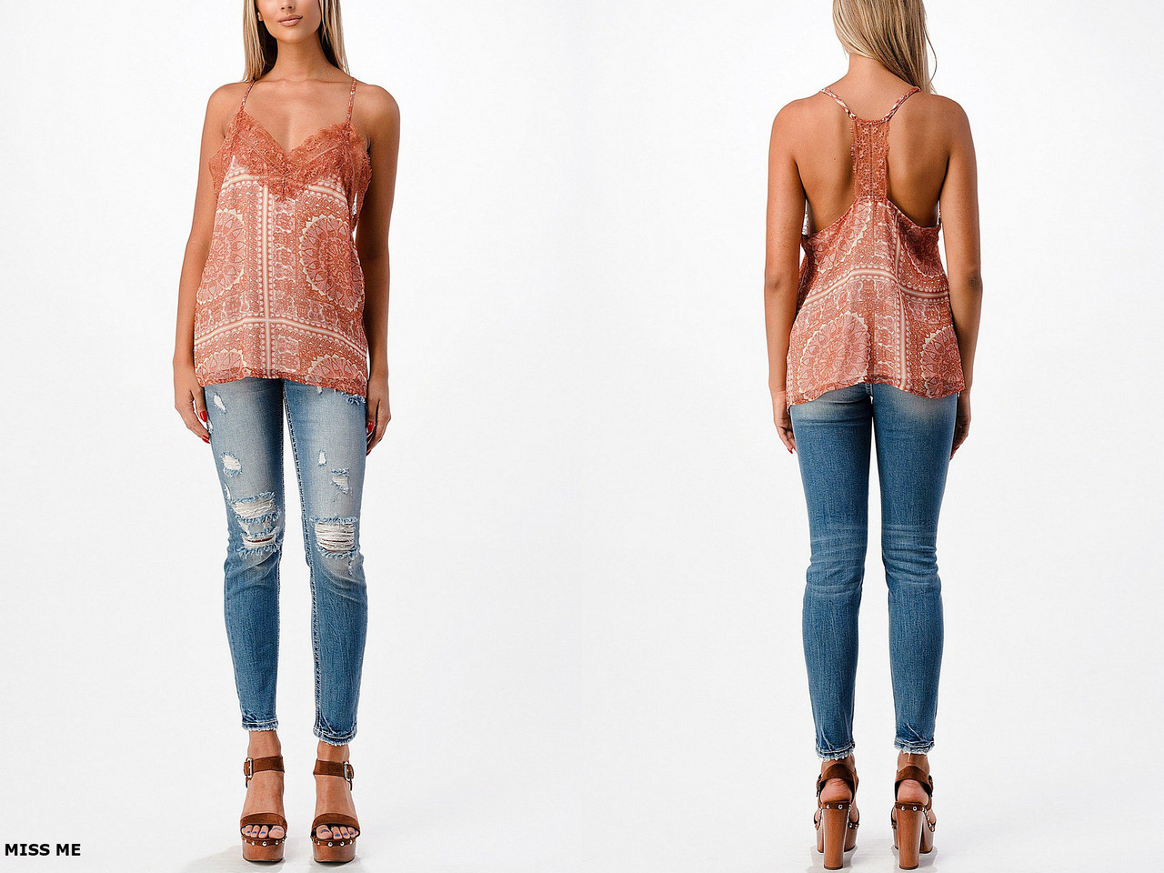 Miss Me Women's Burnt Orange Paisley Woven Cami Tank Top