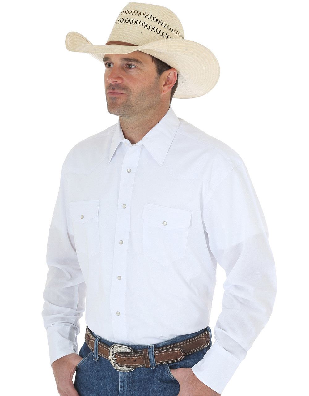 Wrangler Men's White Cotton Blend Long Sleeve Western Shirt 71105WH -  Jackson's Western