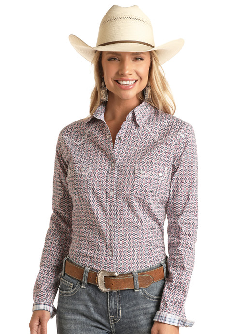 PANHANDLE SLIM WOMEN'S CORAL PRINT WESTERN SNAP SHIRT