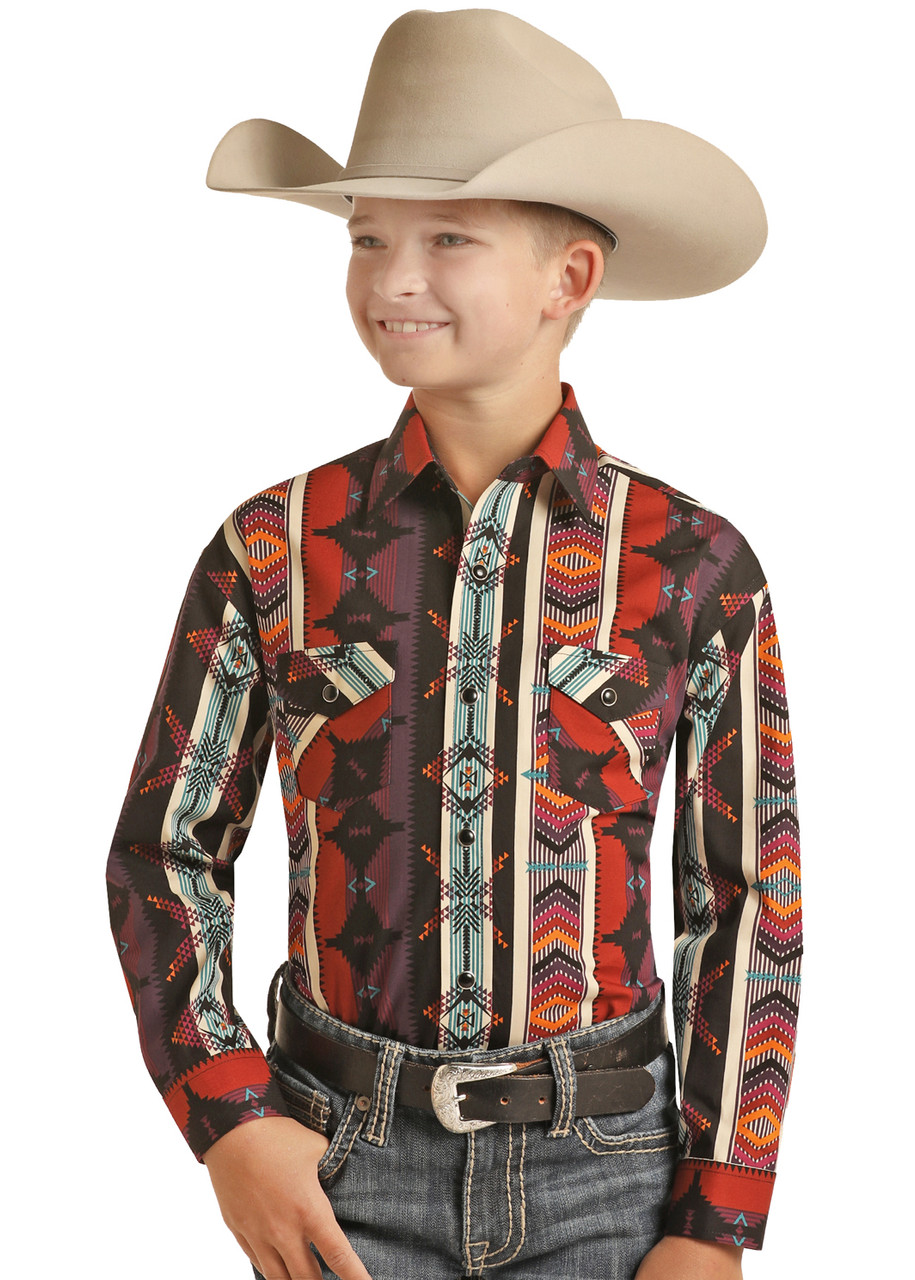 Panhandle Boy's Aztec Multi Snap Western Rodeo Shirt - Jackson's