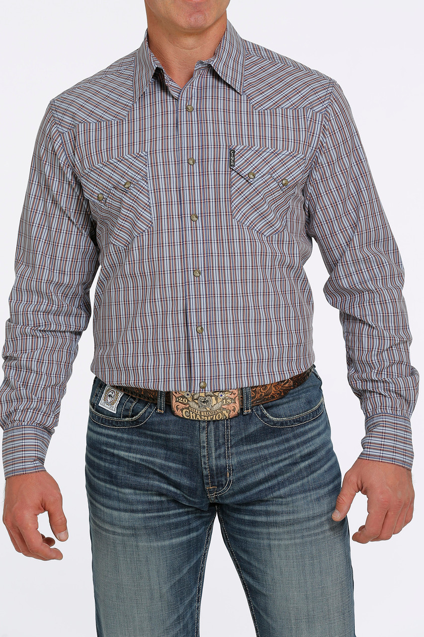 Cinch Men's Blue Geo Print Button Long Sleeve Western Shirt