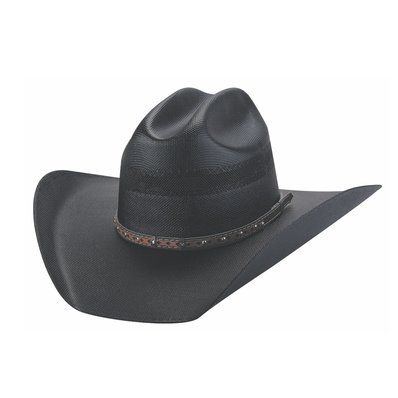 Black Straw Cowboy Hat for Men, Faux Leather, Longhorn, Shapeable Brim