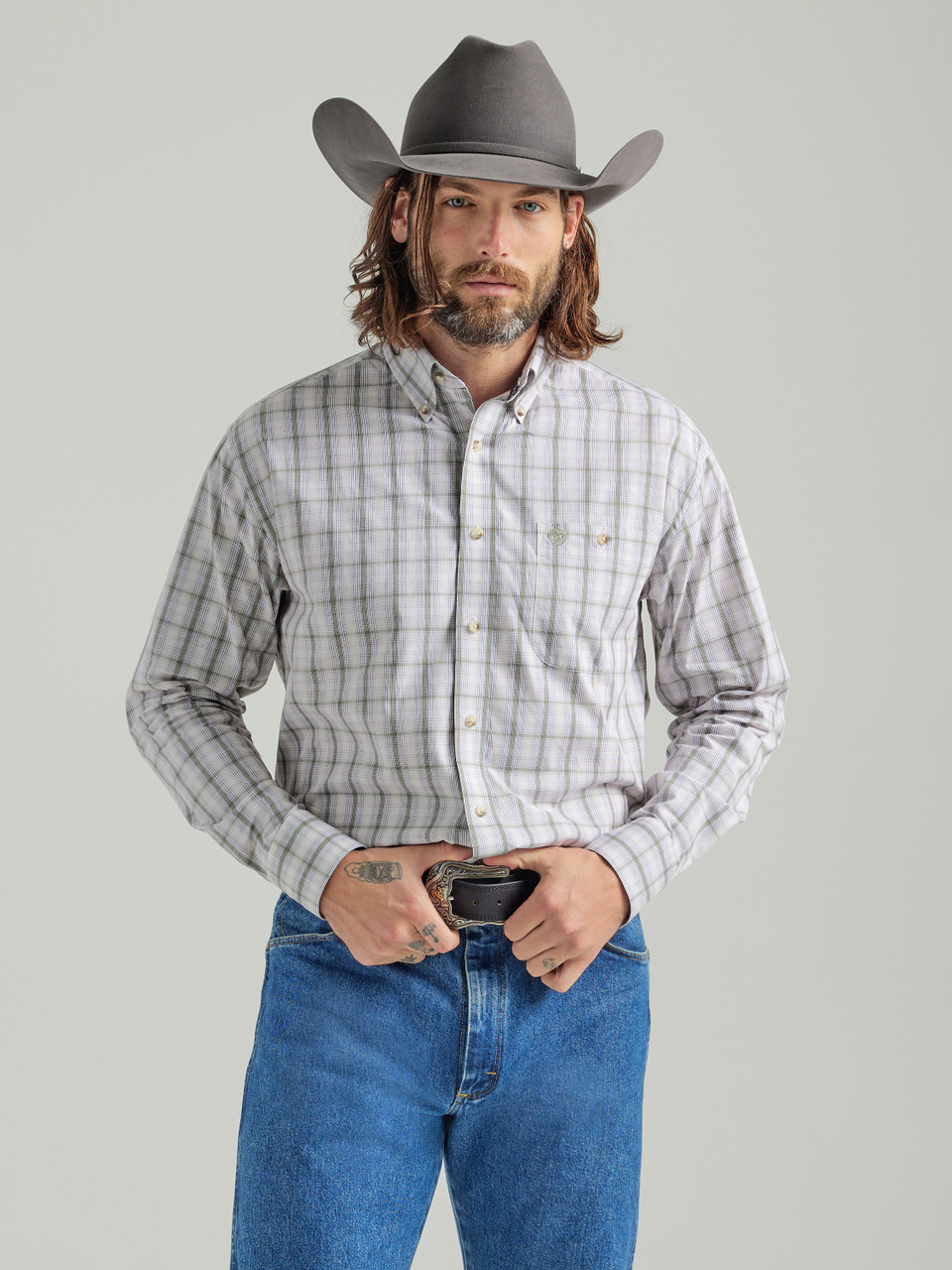 Wrangler Men's George Strait White Plaid Button Down Western Shirt -  Jackson's Western