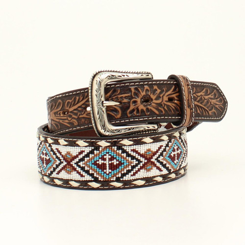 Nocona Men's Southwest Beaded Bucklace Leather Western Belt