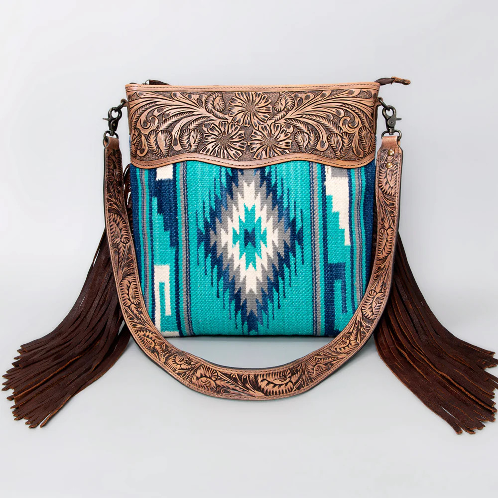 Small Crossbody Handbag w/ Turquoise Navajo Tooled Leather 504c