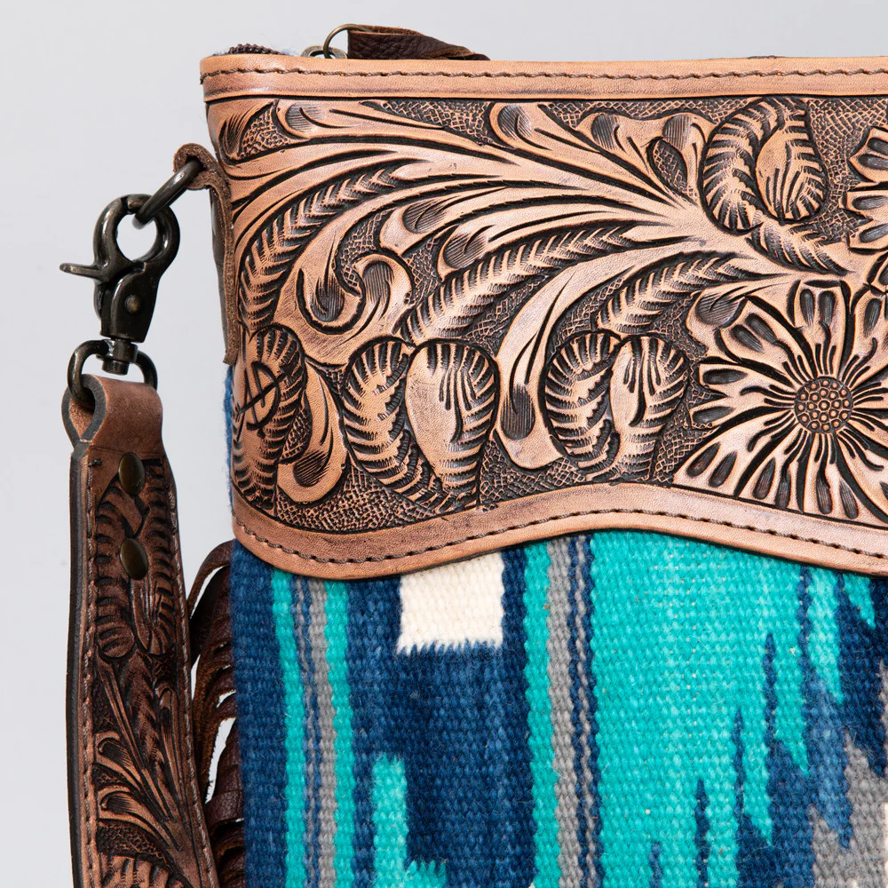 Small Crossbody Handbag w/ Turquoise Navajo Tooled Leather 504c