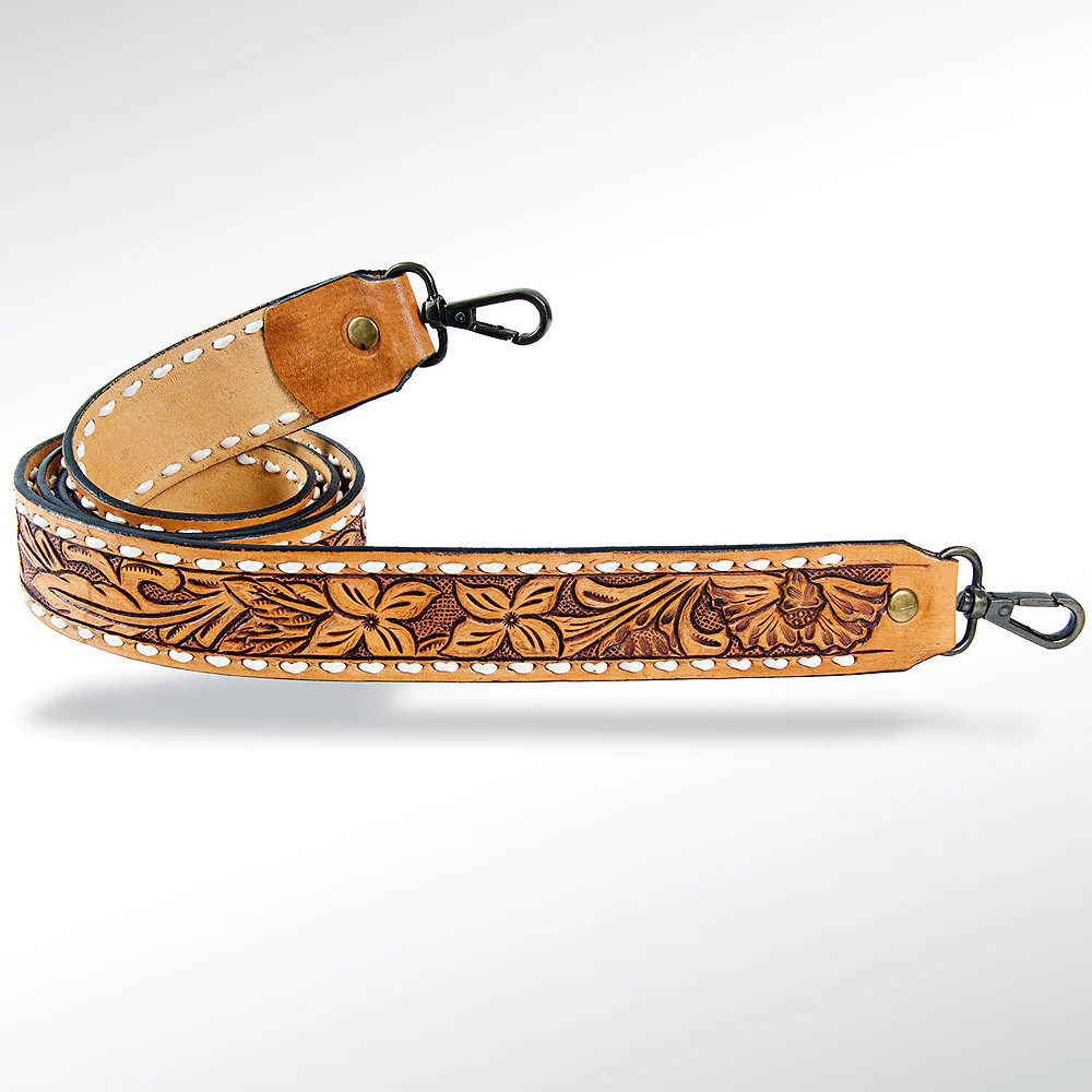 American Darling  Tooled Leather Purse Strap, Tan