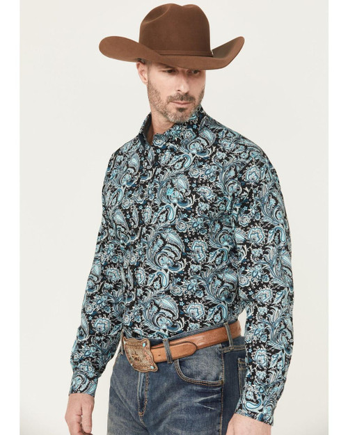 paisley print mens dress shirts Cinch Men's Black Paisley Print Button Down Western Shirt