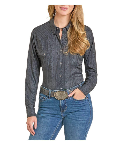 Rock Roll Denim Women Black Western Snap Shirt JW Stores