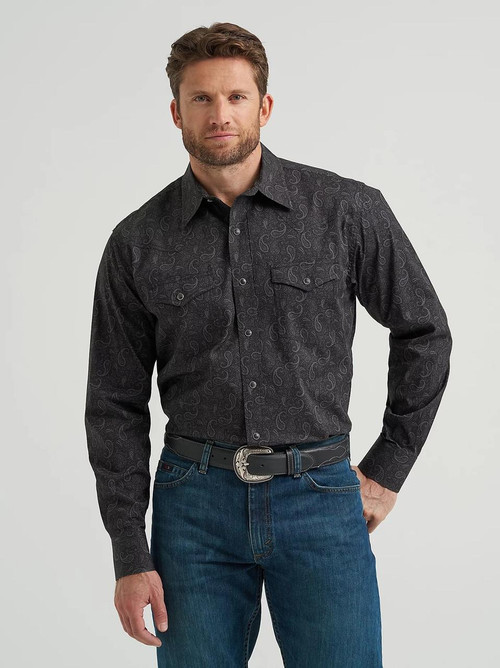 Wrangler Men's Black Paisley Western Snap Shirt | JW Stores