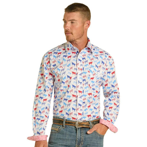 red white and blue dress shirt Panhandle Slim Men's Rough Stock Red, & Snap Each panel is cut
