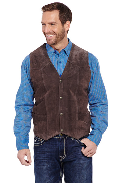 Cripple Creek Mens Suede Leather Snap Western Vest Brown Big & Tall ML3061