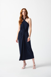 Joseph Ribkoff silky knit halter dress in a flattering fit and flare silhouette Joseph Ribkoff silky knit halter dress in a flattering fit and flare silhouette
