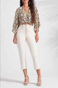 With a straight leg design, hugging fit, and 26'' inseam, these Tribal high waist crop pants are a style must-have. We can't get enough of the natural cotton look, comfy stretch, and button-up fly detail. With a straight leg design, hugging fit, and 26'' inseam, these Tribal high waist crop pants are a style must-have. We can't get enough of the natural cotton look, comfy stretch, and button-up fly detail.