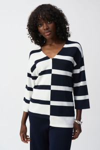 Joseph Ribkoff Striped Sweater Knit V-Neck Pullover