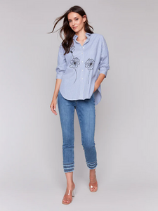 Charlie B Striped Front Tie Blouse