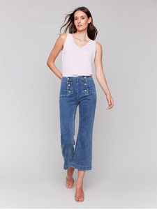 Charlie B Flare Cropped Pull on Flare Jeans with Front Buttons Charlie B Flare Cropped Pull on Flare Jeans with Front Buttons