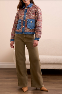 Tribal Mixed Media Plaid Jacket With Denim Inserts Tribal Mixed Media Plaid Jacket With Denim Inserts