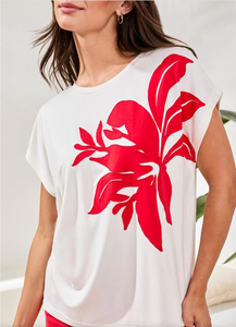 Tribal Floral Applique Cap Sleeve Top