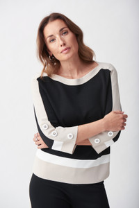 Joseph Ribkoff three-quarter sleeve top in black/beige Joseph Ribkoff three-quarter sleeve top in black/beige