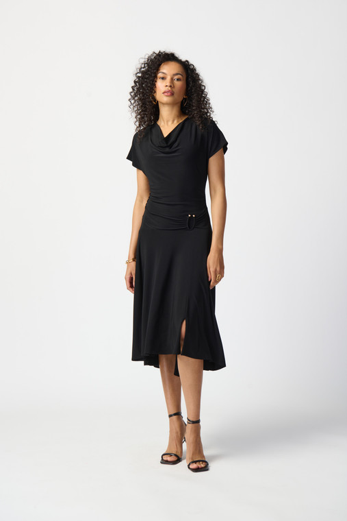 Joseph Ribkoff silky knit fit and flare dress with high-low hemline