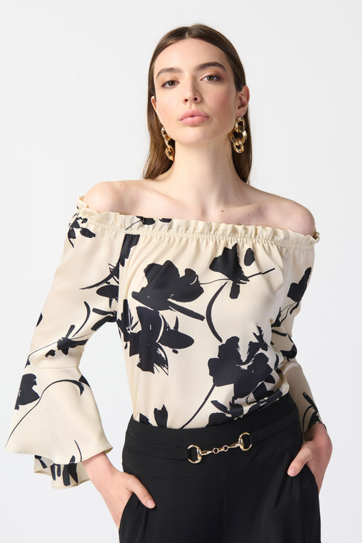 Joseph Ribkoff off the shoulder floral top in luxurious satin fabric