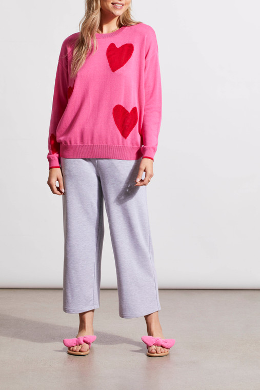 Tribal crew neck sweater in pink with hearts