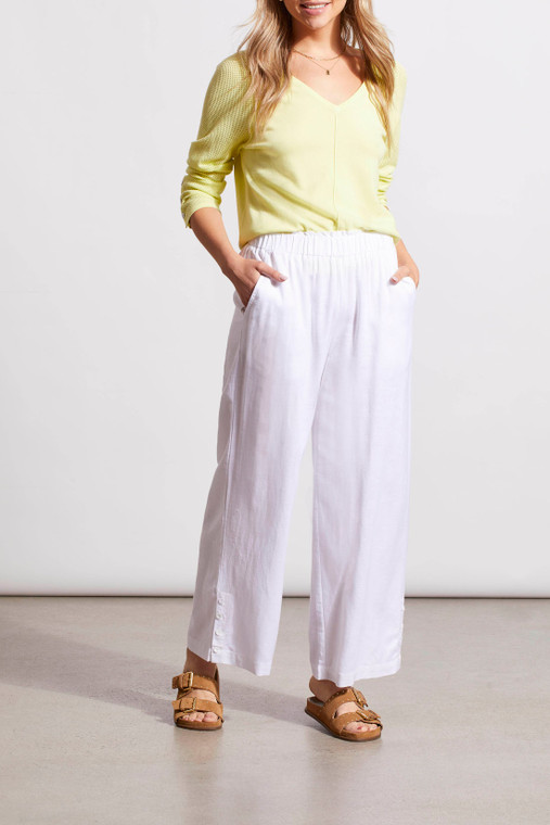 Tribal pull on ankle pant with hem vent and buttons