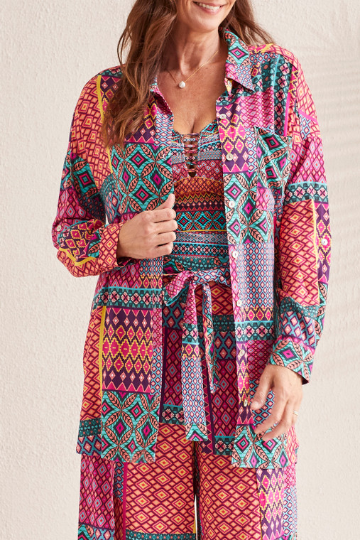 Tribal long sleeve cover up shirt