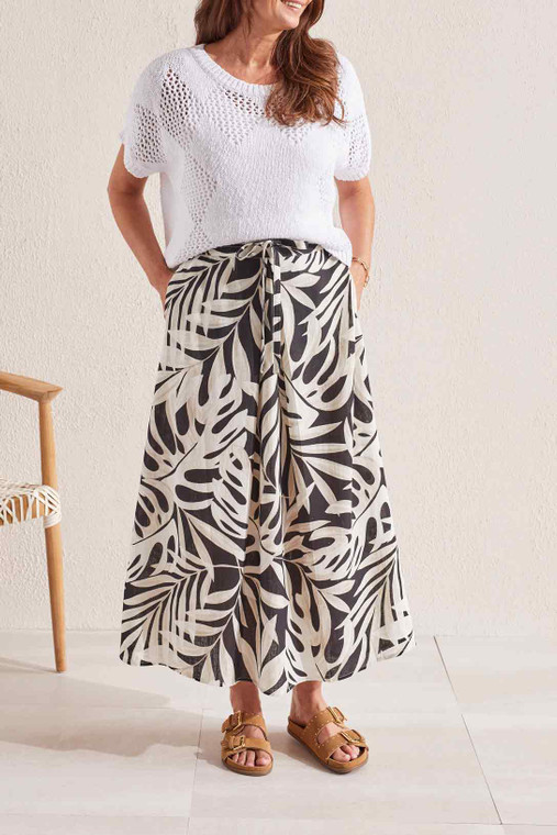 Tribal pull on skirt with front pleat