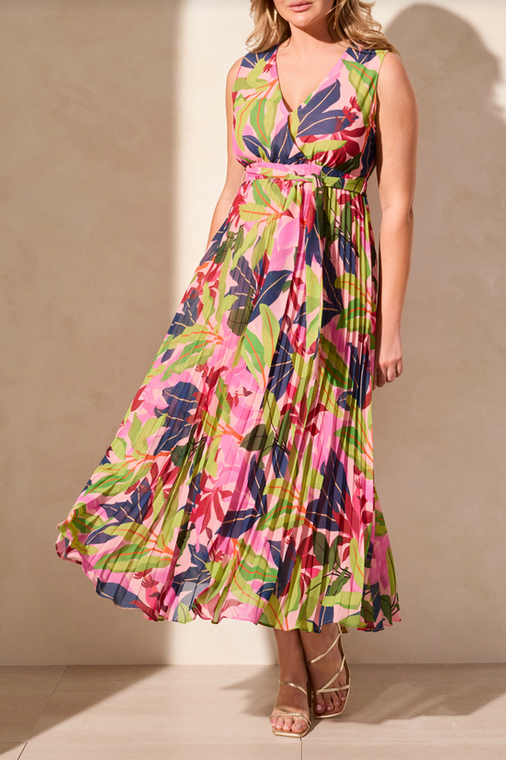 Tribal Sleeveless Plisee Dress with Lining